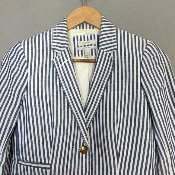 J. Crew Schoolboy Blazer Striped Blue White Linen Sz 2 Women Professional Preppy - Picture 3 of 16